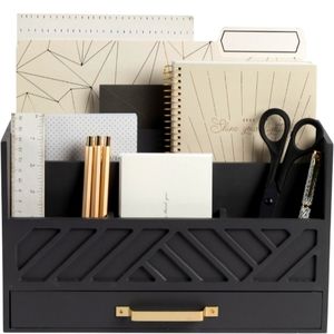 Gray Wood Desk Organizer with Drawer